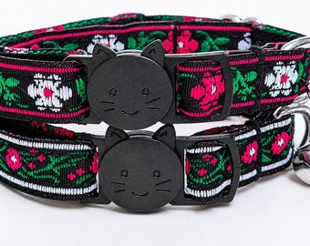 Pink Floral Cat Collars | Spring Flowers Collar | Breakaway With Bell