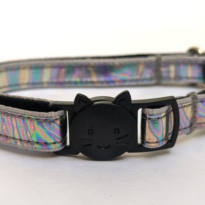 Holographic Cat Collar - Shiny Breakaway Safety Kitty Collar With Bell for Kittens, Large, Small Cats - Thin, Adjustable, Handmade