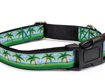 Palm Trees on the Beach Summer Dog Collar - Vacation, Ocean, Blue Sky, Outdoors Hawaii Pet Collar