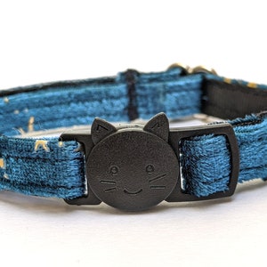 Soft Turquoise Velvet Cat Collar With Stars - Breakaway Kitty Collar With Removable Bell