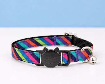 Diagonal Striped Cat Collar | Breakaway Collar with Bell