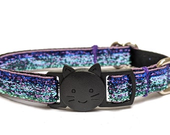 Bunt und Blau funkelndes Katzenhalsband - Shiny Glitter Kitty Halsband mit abnehmbarem Glöckchen