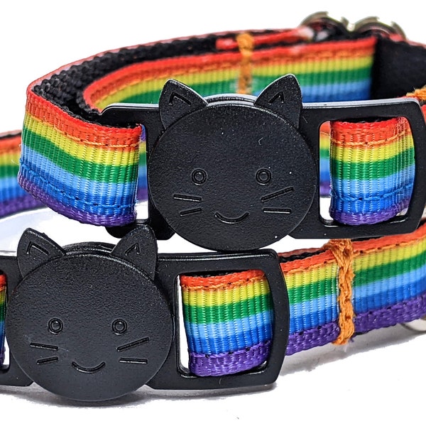Rainbow Stripes Pride Cat Collar - Breakaway Kitty Collar with Removable Bell