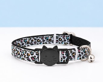 Colorful Leopard Spots Cat Collar - Animal Print Breakaway Kitty Collar With Bell