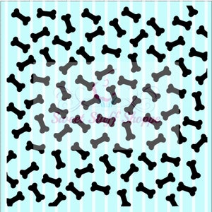 May include: A digital design featuring a repeating pattern of black bone shapes on a light blue background.