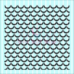 May include: Black and white pattern of overlapping curved shapes resembling fish scales. The pattern is repeated across the entire image.