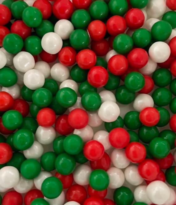 RED, GREEN, & WHITE Sugar Pearls cake/cupcake/cookie Decorations, 7MM, 2  Ounce or 4 Ounce 