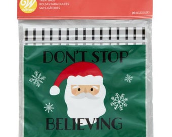 CHRISTMAS RESEALABLE TREAT Bags,  7" x 5.5" Package of 20, Santa Treat Bags, Wilton Treat Bags