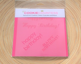 HAPPY BIRTHDAY Stencil, Cookie Countess, Cookie Stencil/Cupcake Stencil