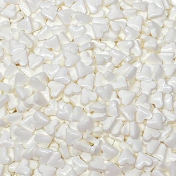 WHITE HEARTS SPRINKLES, White Sprinkles, 2 or 4 Ounces, Thick Sprinkles