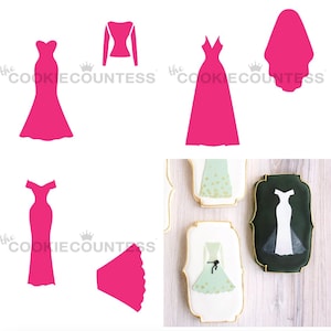 WEDDING DRESS MAKER, 3 Piece Set, Cookie Countess, Cookie Stencil/Cupcake Stencil