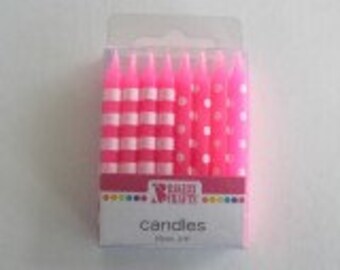 BRIGHT PINK Dots & Stripes Birthday Candles