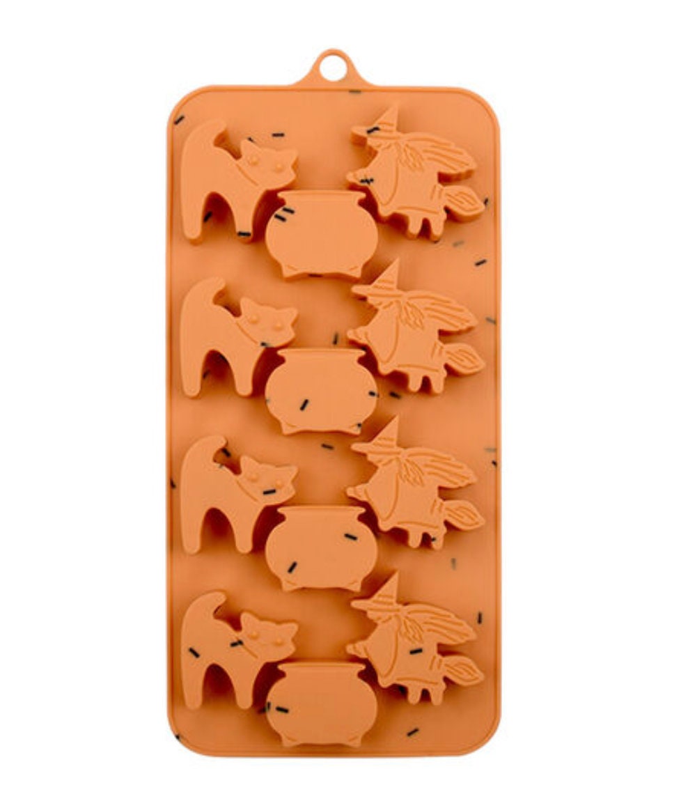 HALLOWEEN CAT, WITCH, Cauldron Silicone Chocolate/Candy Mold, 12 Cavities