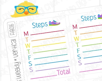 Daily Steps Tracker VERTICALE plannerstickers - wekelijkse zijbalk