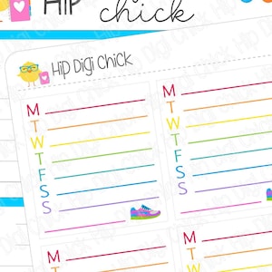Daily Steps Tracker HORIZONTAL Planner Stickers - Weekly