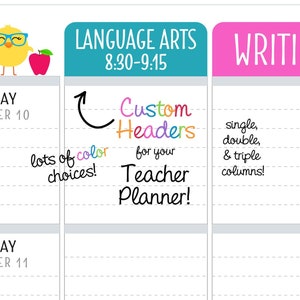 Custom Teacher Planner Subject Header Stickers