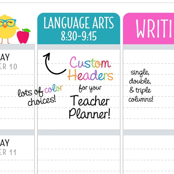 Custom Teacher Planner Subject Header Stickers