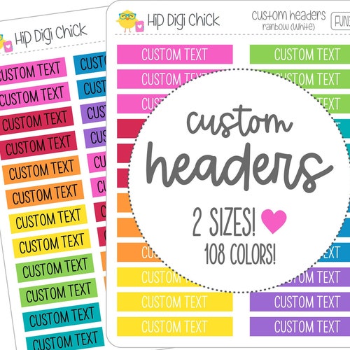CUSTOM HEADERS. Custom Planner Stickers. Etsy