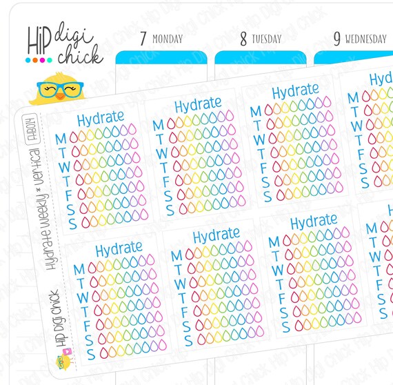 Hydrate Planner Stickers - VERTICAL Weekly Sidebar Water Tracker