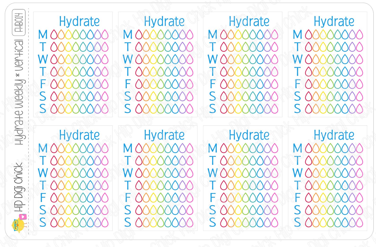 Hydrate Planner Stickers VERTICAL Weekly Sidebar Water | Etsy