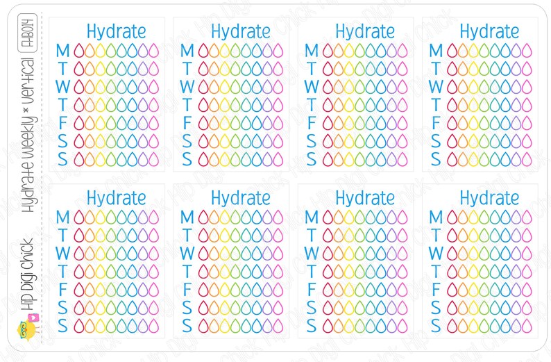 Hydrate Planner Stickers VERTICAL Weekly Sidebar Water | Etsy