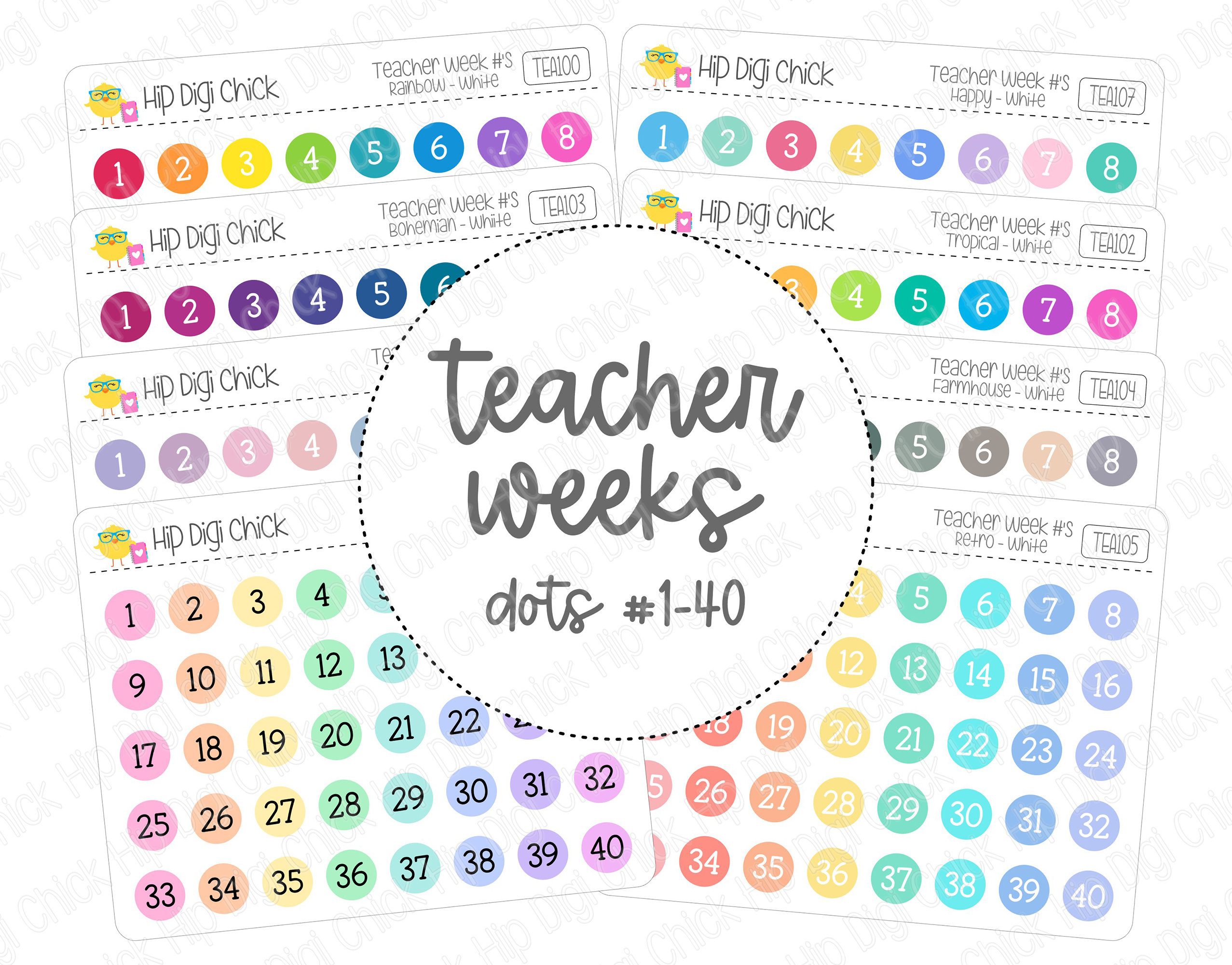 Week Numbers Stickers Teacher Week Numbers Planner Stickers - Etsy