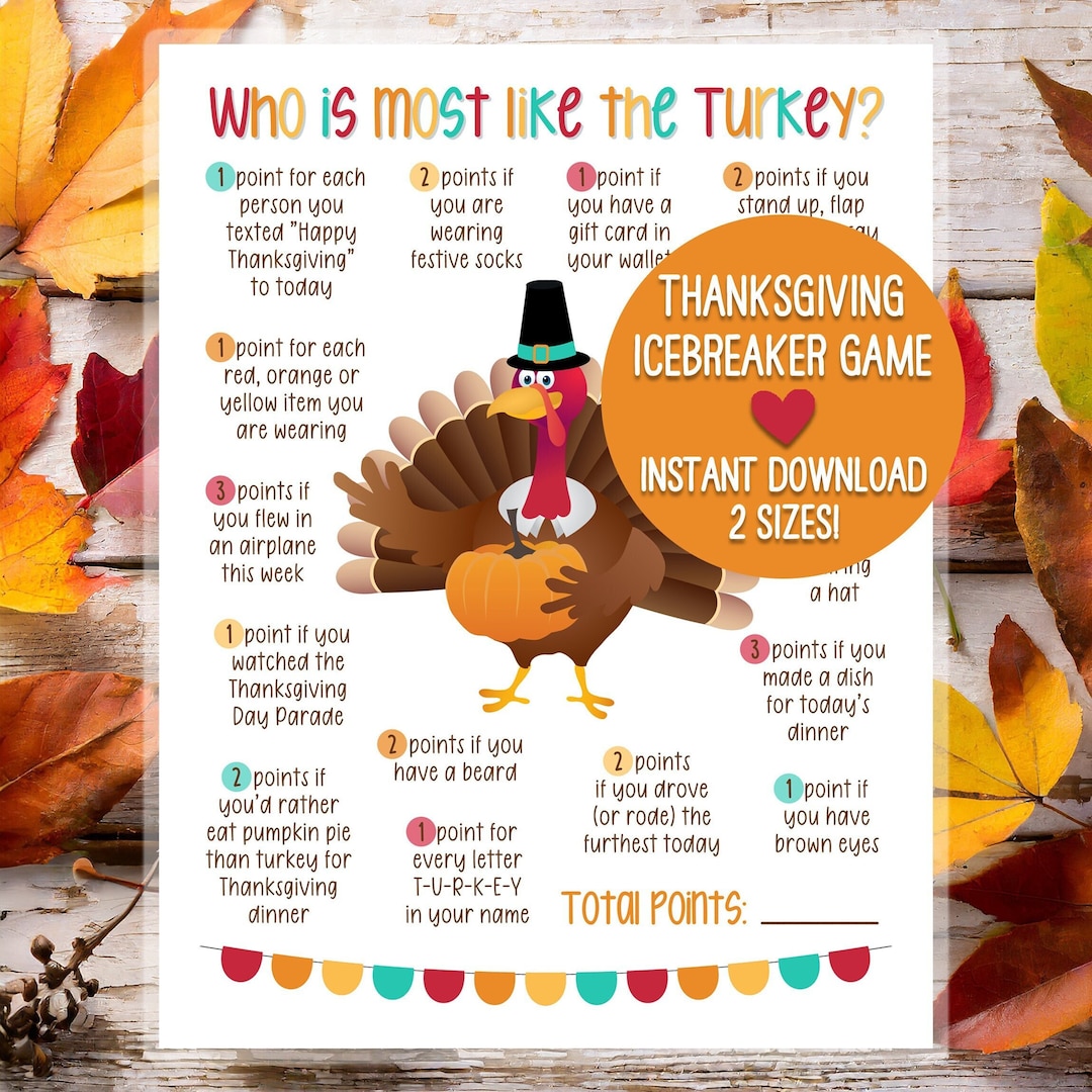 printable thanksgiving game | who is most like the turkey | fun