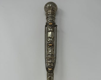 Victorian Period Parasol Handle, Embossed 800 Silver Umbrella Handle