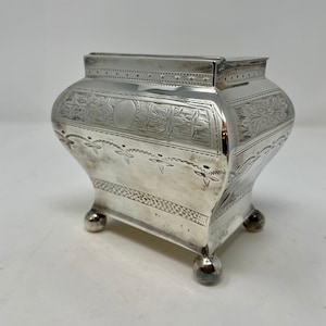Antique Silver Plate Hinged Lid Tea Caddy/Sugar Box