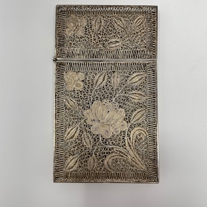 Porte-Cartes Antique, Chine, Argenté Filigrane, 19ème C