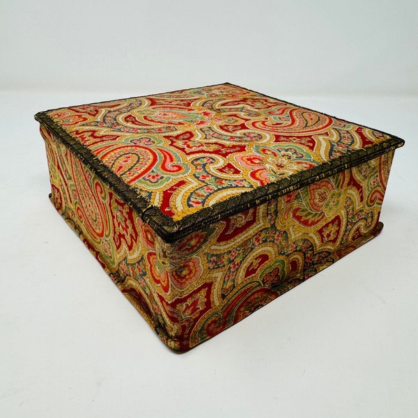 Antique French Box Galeries Lafayette Paris Paisley Pattern French Decor, Antique French Storage Box