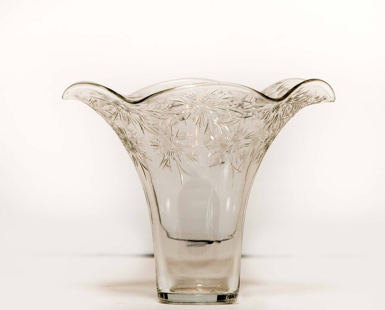 Etched Clear Glass Vase Antique Glass Vase Etsy
