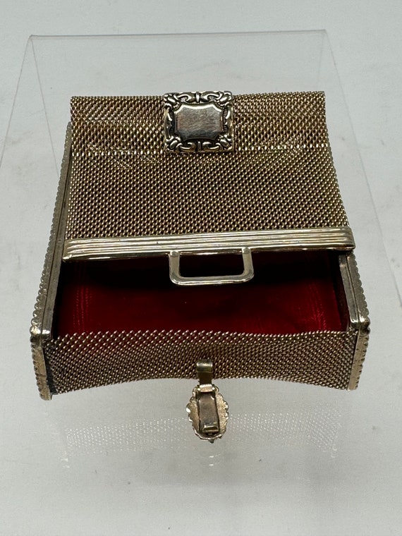 Victorian Jewelry Box, Silver Plated Mesh Etui - image 7