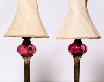 Pair of Vintage Brass Corinthian Column lamps