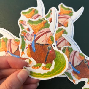 Fishing Crocodile Vinyl Sticker: Hand-Cut Art Decal