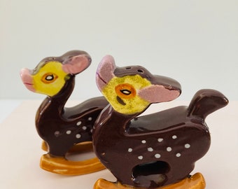 Vintage Spotted Fawn Rocking Salt and Pepper Shakers Rare Japan