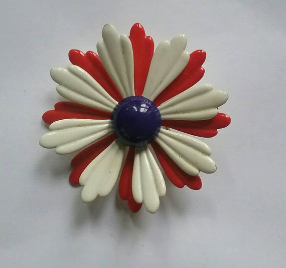 Vintage Brooch or Pin Red, White and Blue, 1970s … - image 1