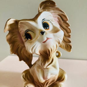 Vintage Dog Figurine, Papillon, Japan Sticker, 5" Tall