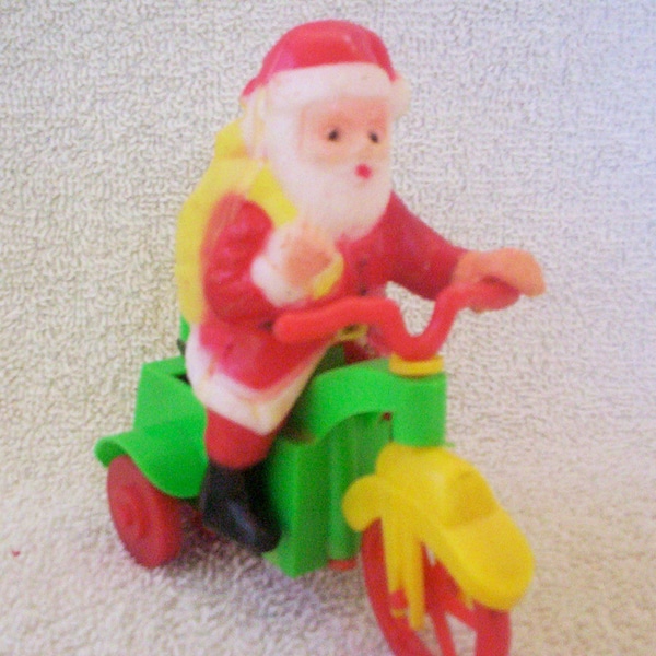 Vintage Santa on a Motorcycle, Bike, or Trike Wind-Up Toy, Works! Easter Unlimited