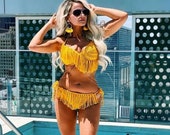 CROCHET PATTERN Asymmetrical Fringe Top Bikini Set (Xs-Xl)
