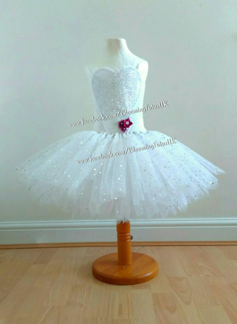 Wedding can be made in any colour -FREE UK DELIVERY Pageant White Flower Girl Sparkly Tutu Dress and Hair Bow-Birthday Party Photoshoot