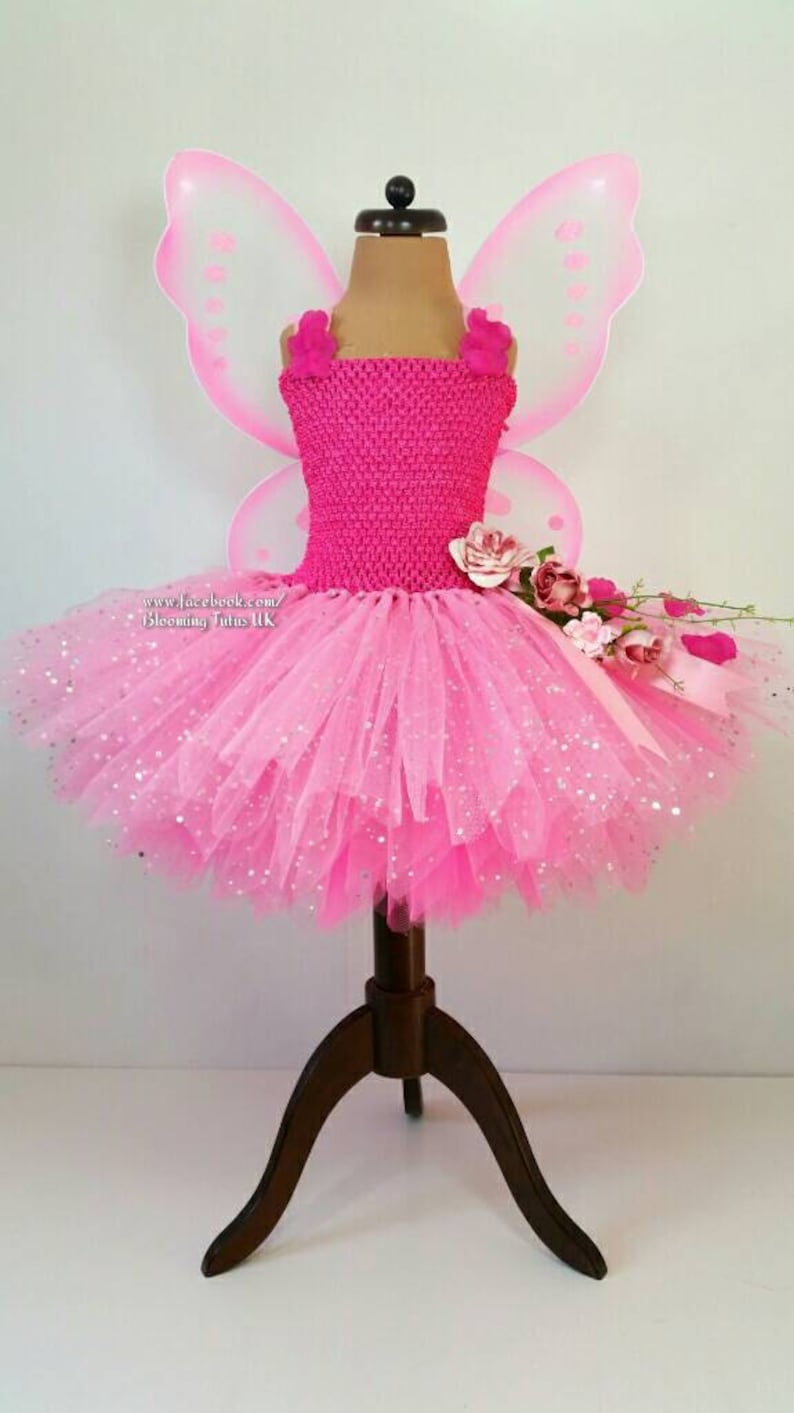 Party Pink Fairy Sparkly Tutu Dress Fairy with Wings-Birthday FREE UK DELIVERY Fancy Dress Photoshoot Party