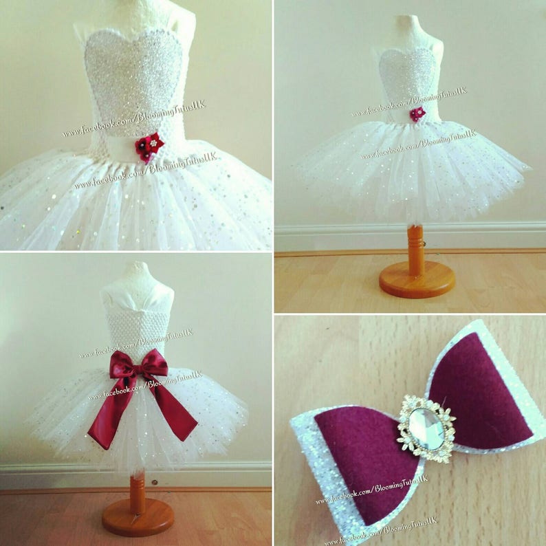 Wedding can be made in any colour -FREE UK DELIVERY Pageant White Flower Girl Sparkly Tutu Dress and Hair Bow-Birthday Party Photoshoot