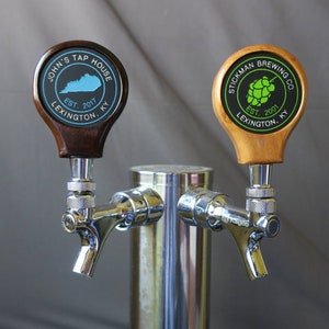Tap handle, wood with custom graphic, 3.25 inches tall