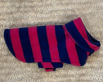 Medium Dog Jacket (Pink/Navy Striped - Fleece)