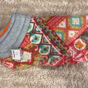Small Dog Jacket (Gray Collar/Bright Pattern - Fleece)