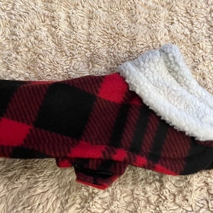 Small Dog Jacket (Red Buffalo Plaid w/ Sherpa Collar & the Inside is Fleece)