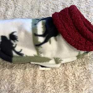 Small Dog Jacket (Deer w/Red Sherpa Collar & Sherpa Inside)