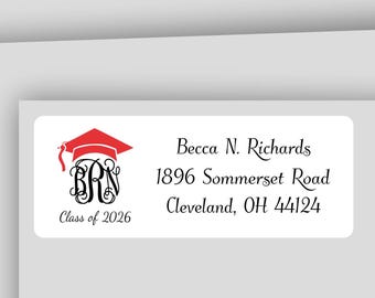 Class of 2026 Graduation Monogram Address Labels: White or Clear, GR3
