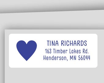 Personalized Heart Return Address Labels, Minimalist Wedding Invitation Stickers, Save the Date Labels, HEART